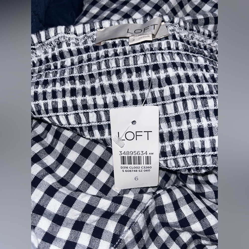 Loft Gingham Mini Cami Dress Black & White Checkered Picnic Sundress Retro NEW 6 - Picture 5 of 5